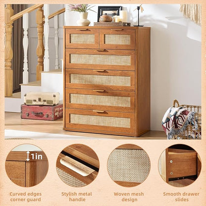 LEYAOYAO Rattan Dresser for Bedroom, Modern 6 Drawers Boho Dressers - Image 7