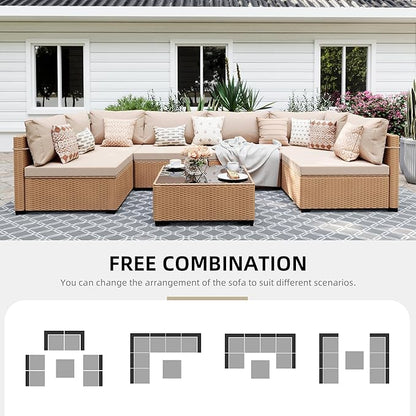 UPHA 7 Pieces Patio Furniture Sets, Wicker Outdoor Sectional Sofa Couch - Image 4