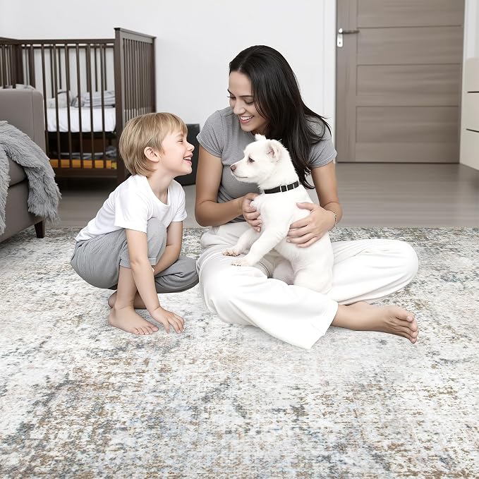 Round Area Rug for Living Room: 4 ft Washable Modern Abstract Soft Thin Rug - Image 7