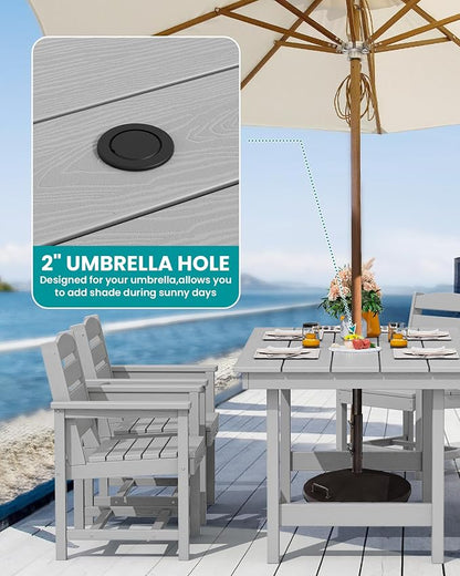 SERWALL Outdoor HDPE Dining Table Set, 7-Piece Outdoor Dining Table Sets - Image 4