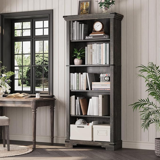5-Tier Farmhouse Bookshelf, 61.1 inch Tall Bookcase by HOTLUU