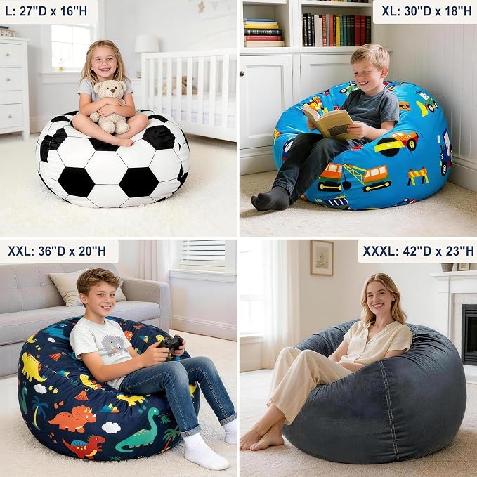 Lukeight Unicorns Stuffed Animals Storage Bean Bag Chair Cover - Image 4