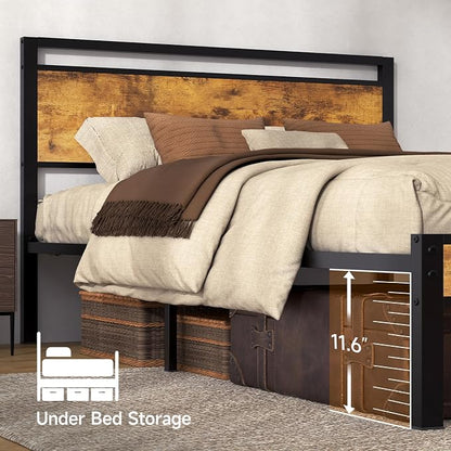 King Metal Bed Frame with Wooden Headboard and Footboard, Heavy Duty Platform - Image 5