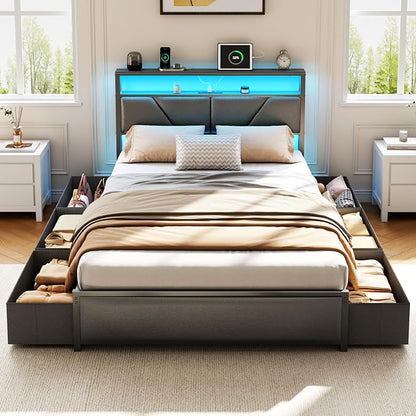 OURPIC Full Size Bed Frame, 2-Tier Storage Headboard & 6 Fabric Drawers - Image 5