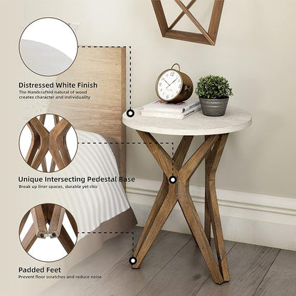 Pedestal Farmhouse End Table, Distressed Top - Image 3