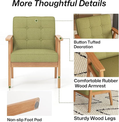 Modern Accent Chair with Arm Rest, Upholstered Linen Fabric Leisure Side Chair - Image 8