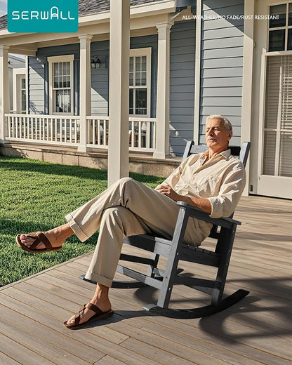 SERWALL Outdoor Rocking Chair Set of 4, HDPE Rocking Chair - Image 8