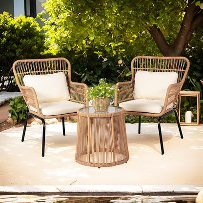3 Piece Outdoor Wicker Furniture Bistro Set, Rattan Chairs Conversation Sets - Image 7