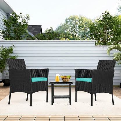 FDW 3 Piece Outdoor Furniture Set Patio Wicker Chairs Furniture Bistro - Image 7
