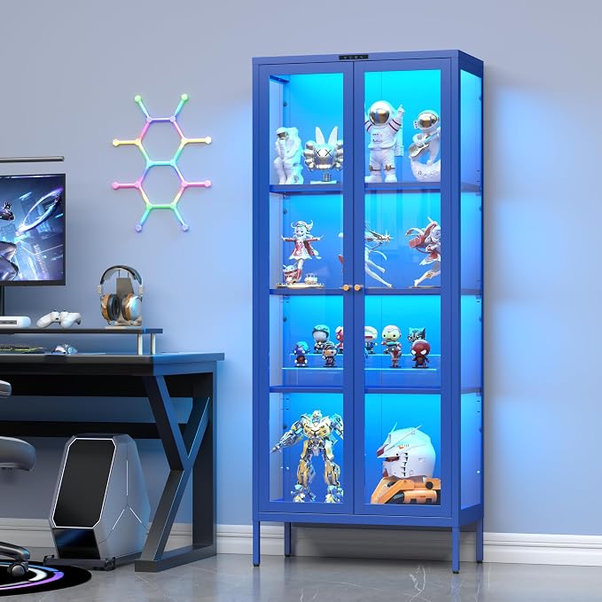 UNICOLY Display Cabinet with Glass Doors, Glass Display Cabinet with 8 Color - Image 6