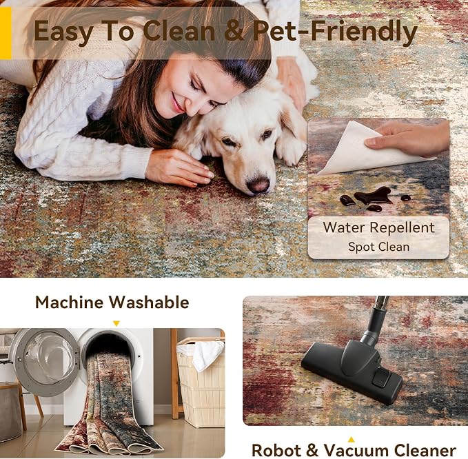RELEANY Washable Area Rugs 2'x8' Non-Slip Modern Abstract Soft - Image 8
