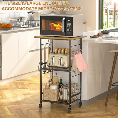 ThreeHio Rolling Kitchen Microwave Cart, 3 Tier Microwave Table Stand - Image 5
