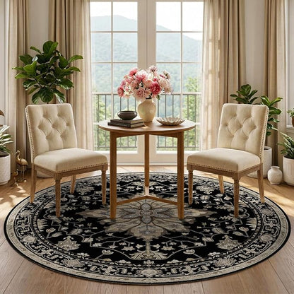 RELEANY Area Rugs Round 5ft Washable Non-Slip, Floral Vintage Distress Print - Image 2