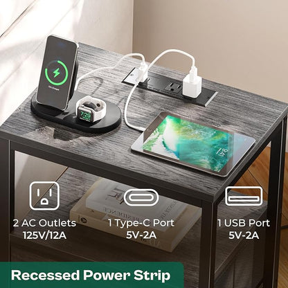 Huuger Nightstand with Charging Station, Fabric Drawers, End Table with Open - Image 4