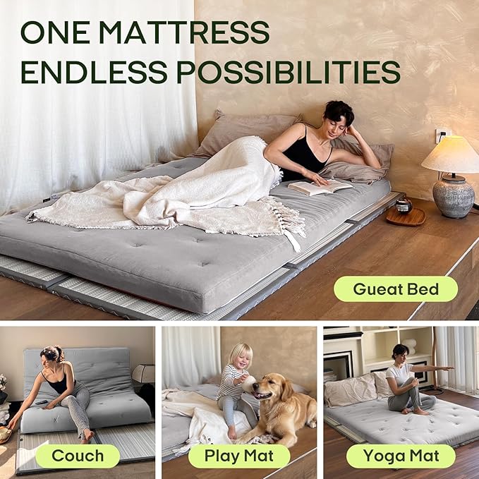 ZonLi Japanese Floor Futon Mattress Twin Size 75"x 39", 100% Cotton Cover 2.5'' - Image 4