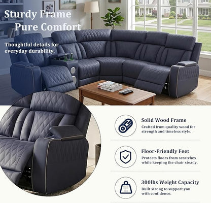 Power Recliner Sectional Sofa, L-Shaped Living Room Furniture Set, Reclining - Image 7