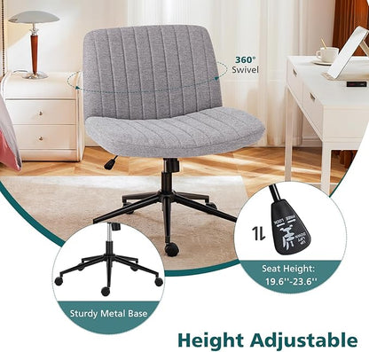 OLIXIS Criss Cross Chair with Wheels Wide Cross Legged Office Desk Vanity Chair - Image 5