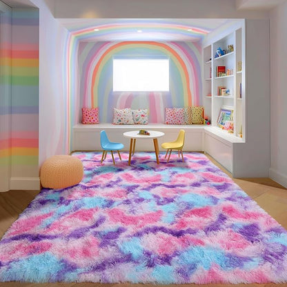 PAGISOFE Rainbow Purple Rugs for Girls Bedoom 5x8 Ft, Fluffy Cute Colorful - Image 6