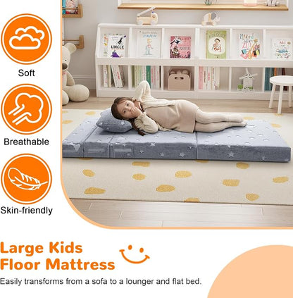 MeMoreCool Kids Tri-Fold Sofa Bed – Glow Star Floor Mattress & Foldable Futon - Image 4