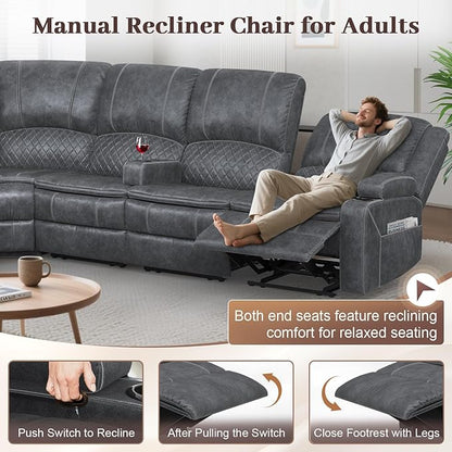 Yolsali Manual Reclining Sectional Sofa Set, 5 Seats 1+1+3 Dutch Velvet - Image 4