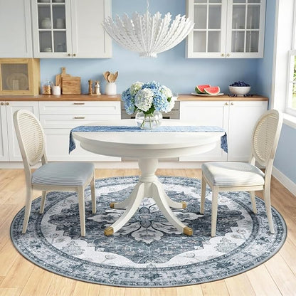 RELEANY Area Rugs Round 6ft Washable Non-Slip, Floral Vintage Distress Print - Image 2