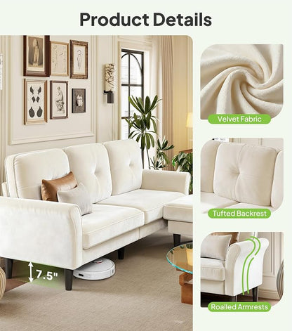 Welzona Sofas for Living Room, Midcentury Modern Small Sectional Couch - Image 8