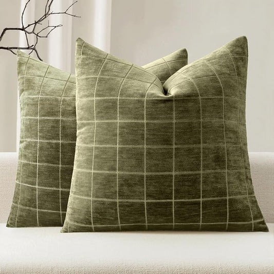 MIULEE Decorative Chenille Check Throw Pillow Covers Vintage Plaid Couch by MIULEE