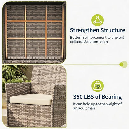 3-Piece Outdoor Furniture Set, PE Rattan Wicker Chairs - Image 5