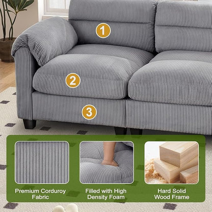 HAOMARKETS Corduroy Sofa Set, Upholstered Ottoman, Loveseat Set of 2with Plush - Image 4