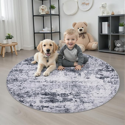 Round Area Rug for Living Room: 5 ft Washable Modern Abstract Soft Thin Rug - Image 2