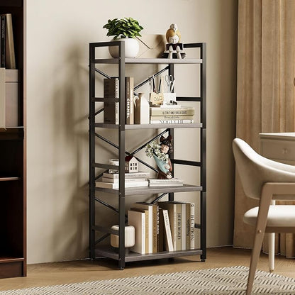 Homeiju Grey Bookshelf, 4 Tier Small Bookcase - Image 6
