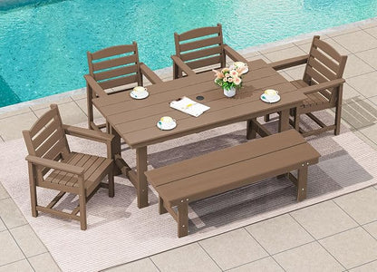 SERWALL Outdoor Dining Set for 6, HDPE Furniture - Image 9