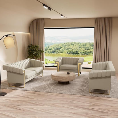 Mid-Century Modern Beige Velvet Single Sofa - Image 5