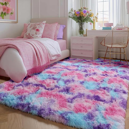 PAGISOFE Rainbow Purple Rugs for Girls Bedoom 5x8 Ft, Fluffy Cute Colorful - Image 2