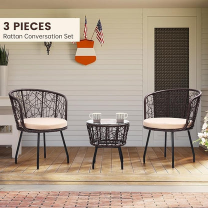 Kromax 3 Piece Bistro Set, Modern Outdoor Wicker Patio Furniture - Image 2