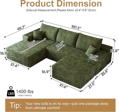 108" Sectional Couches for Living Room Cloud Couch Sofa - Image 2