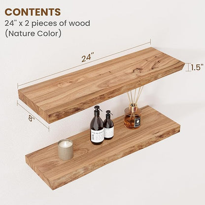 Floating Shelves for Wall Decor, Rustic Solid Elm Wood Live Edge Floating - Image 2