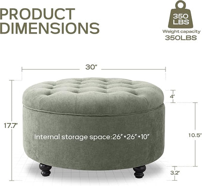 HUIMO 30-Inch Round Storage Ottoman, Modern Button Tufted Coffee Table - Image 2