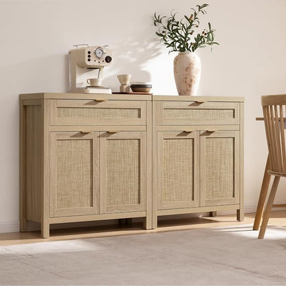 SICOTAS Sideboard Buffet Storage Cabinet Set of 3, Rattan Credenza Buffet Table - Image 8