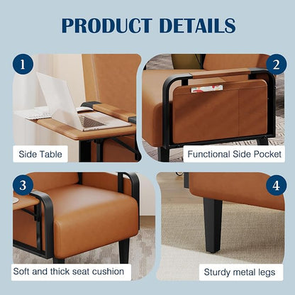Andeworld Modern Brown Accent Chair, PU Leather Upholstered Armchair Side Chair - Image 4