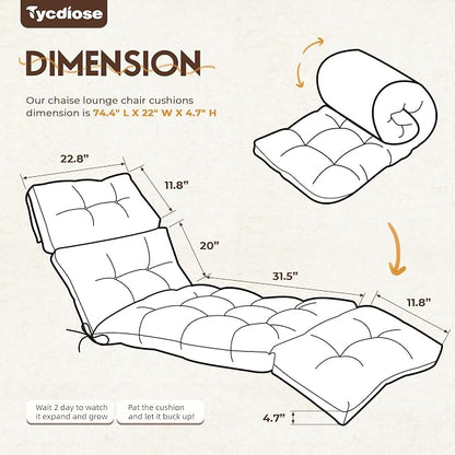 Outdoor Chaise Lounge Chair Cushion Replacement 74.4 x 22 x 4.7 Inches Memory - Image 3