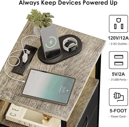 Fixwal Night Stand with Charging Station, LED Nightstand with Fabric Drawers - Image 5