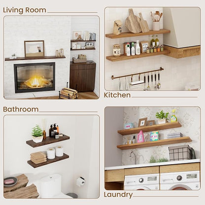 Floating Shelves for Wall Decor, 8 Inch Deep Rustic Solid Elm Wood Floating - Image 7
