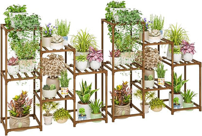 Bamworld 2 Sets of Package Plant Stands Indoor Wood Plant Shelf Outdoor Tiered by Bamworld