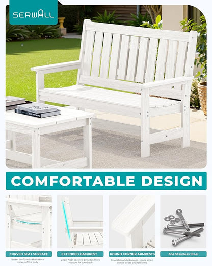 SERWALL Outdoor Bench with Cup Holder, Oversized 58" HDPE Porch Bench Suitable - Image 5