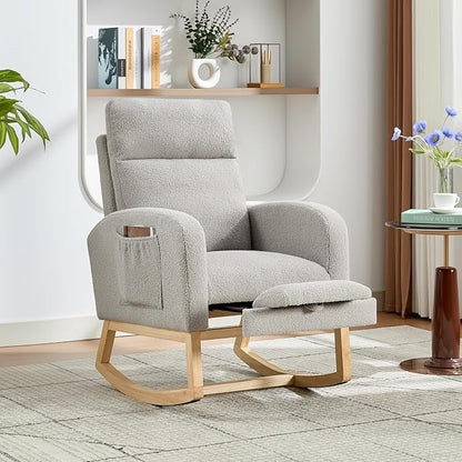 Modern Nursery Rocking Chair, Teddy Upholstered Rocking Chair - Image 7