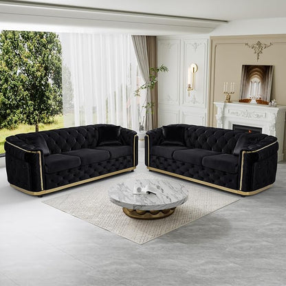 DAMAIFROM Luxury Velvet Couch Set Black and Gold Sofa, Mid Century Modern by DAMAIFROMFURNITURE