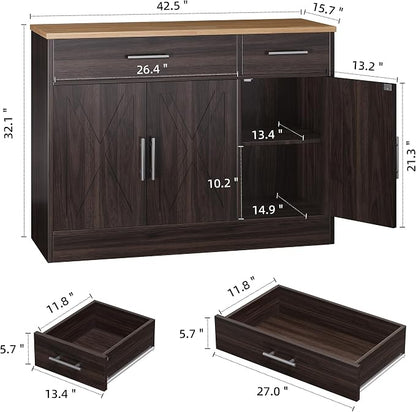 Shintenchi Modern Farmhouse Sideboard Buffet Cabinet, Barn Doors Buffet Cabinet - Image 3