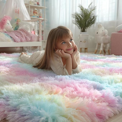 PAGISOFE Rainbow Runner Rugs for Girls Bedroom Hallway Plush Fluffy Rug 2x6 Ft - Image 5