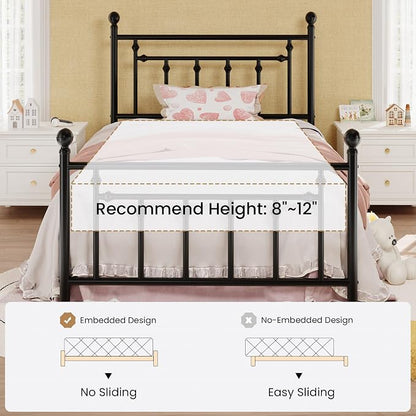 SHA CERLIN 14" Twin Size Metal Platform Bed Frame/Victorian Headboard and - Image 7